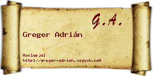 Greger Adrián névjegykártya